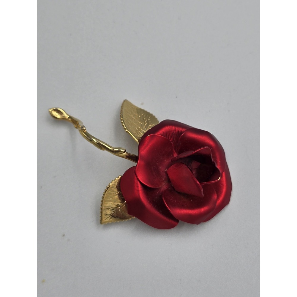 Vintage Giovanni USA Gold Tone Red Rose of Love Brooch 2.5" - Picture 4 of 8